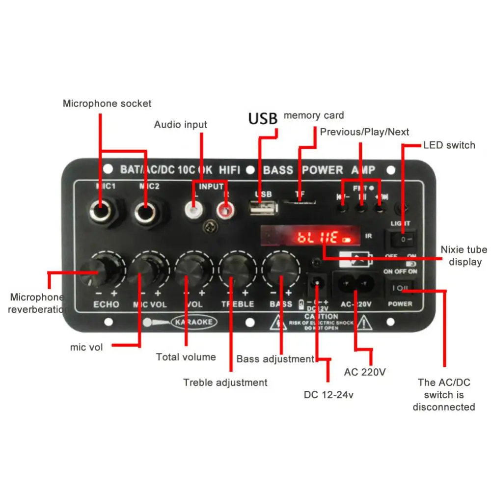 

Usb Dual Microphone Karaoke Amplifier Digital Board Subwoofer Mono Remote Control Stereo Amplifier Ac 220v 12v 24v