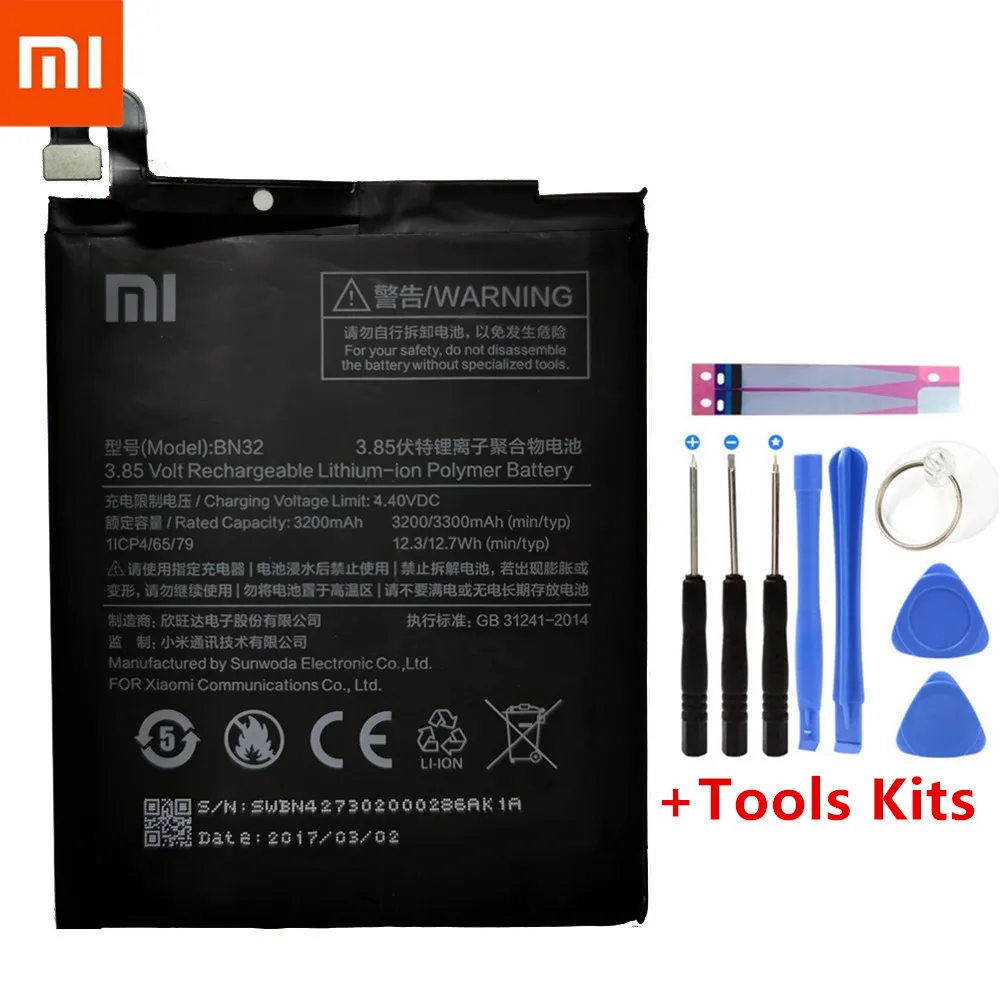 

Оригинальный сменный аккумулятор XIAOMI BN32 для Xiaomi BN32 Аутентичные батареи для телефона 3300 мАч + бесплатный инструмент