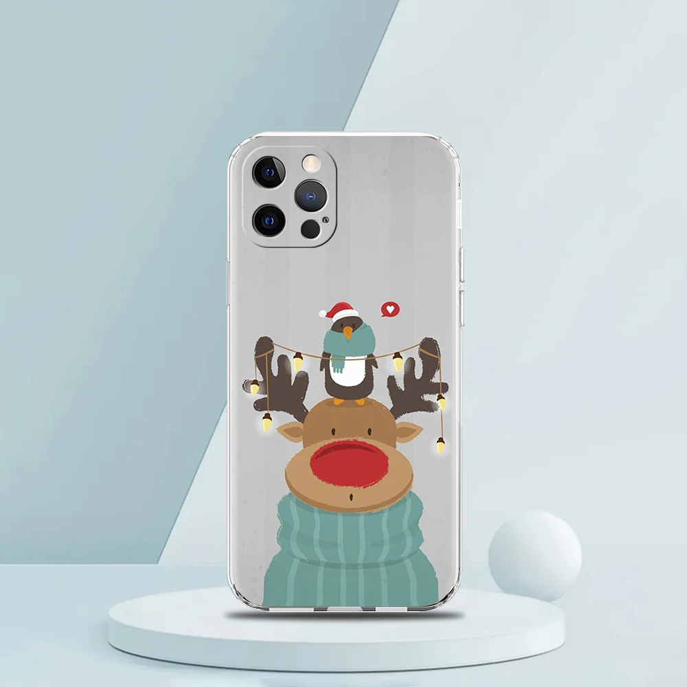 Christmas New Year Gifts Elk Snow Soft Transparent Phone Case Cover for iPhone 14 13 12 11 Pro Max X XR 8 7 Plus SE 2020 XS Max
