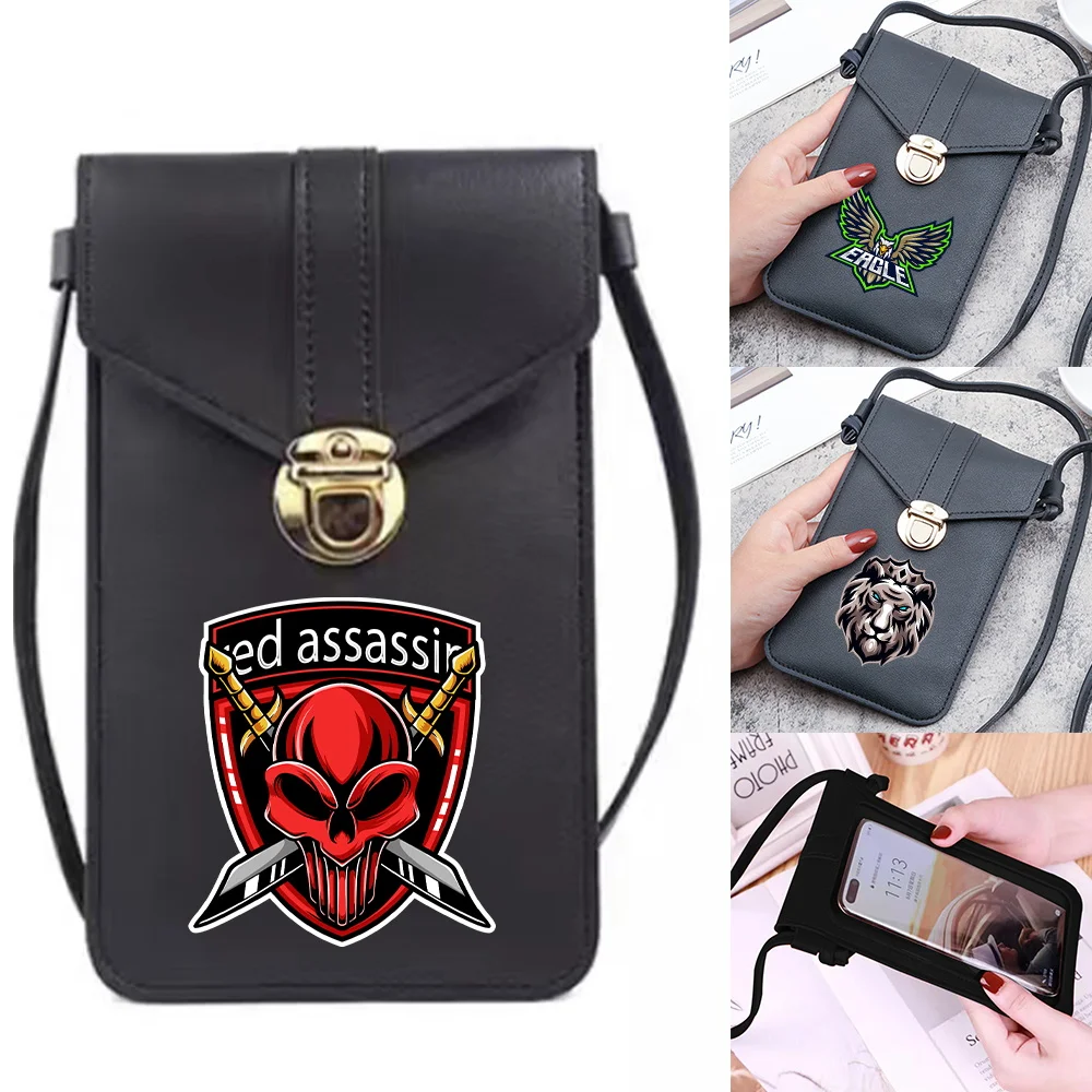 

Touch Screen Mobile Phone Bag For iPhone Huawei Samsung Crossbody Bag Women Teamlogo Print Shoulder Mini Wallet Card Holder