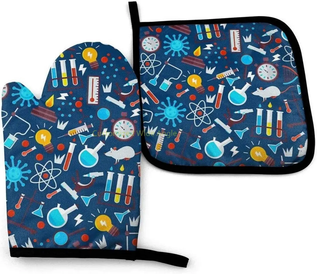 

Chemistry Pattern Oven Mitts and Pot Holders Set, Heat Resistant Kitchen Mitten Glove for Cooking Baking BBQ Grilling