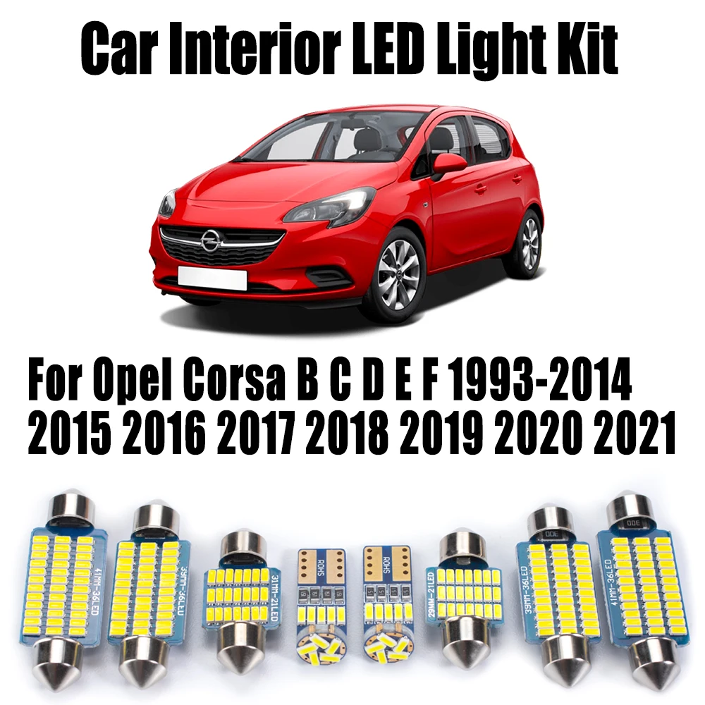 Фото Для Opel Corsa B C D E F 1993-2016 2017 2018 2019 2020 2021 без ошибок автомобильные лампы для чтения Canbus светодиодная внутренняя карта ​ Комплект купольного освещения №1