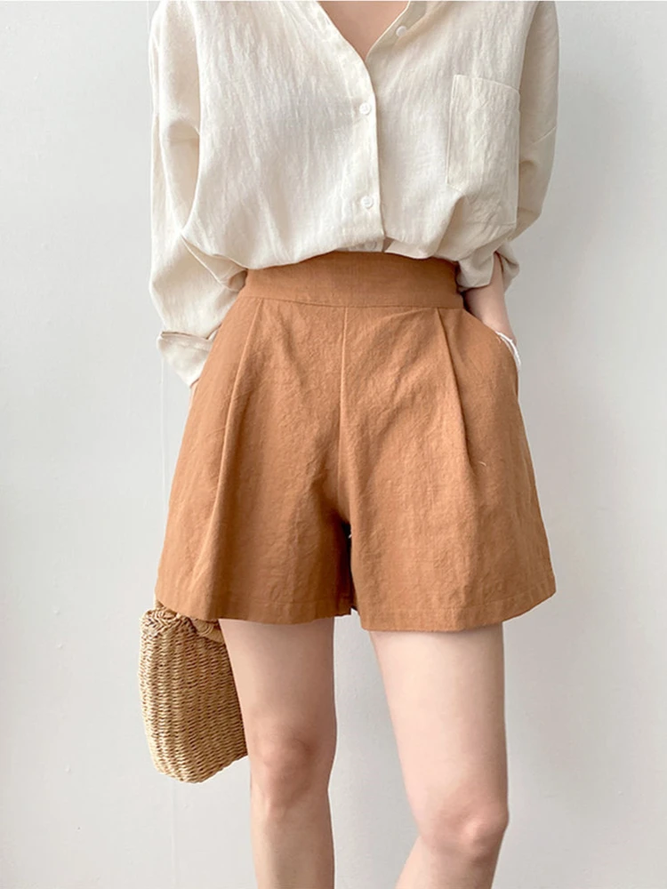 

Mozuleva Summer Cotton Linen Shorts Loose Casual Hot Pants Women's 2022 New Korean High Waist Sports Wide Leg Pants