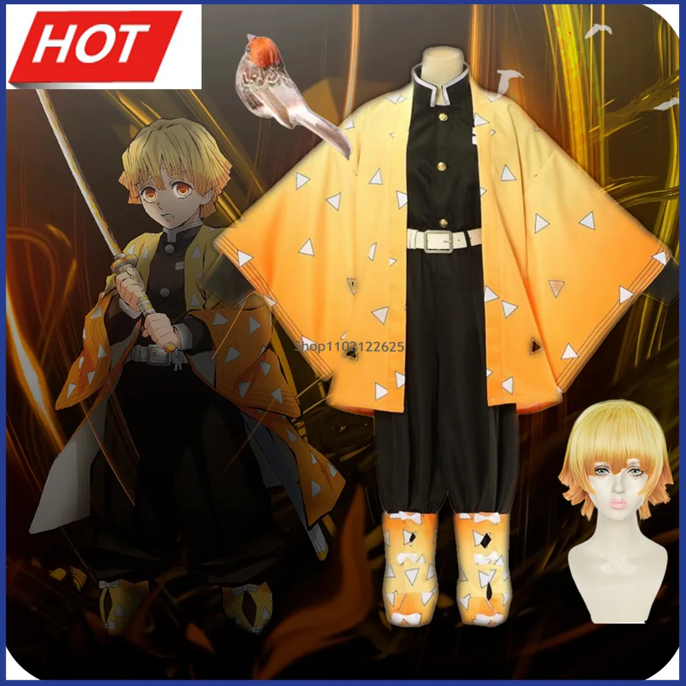 

Anime Kimono Cosplay Demon Slayer Costume Agatsuma Zenitsu Kimetsu no Yaiba Men Adult Kids Clothes