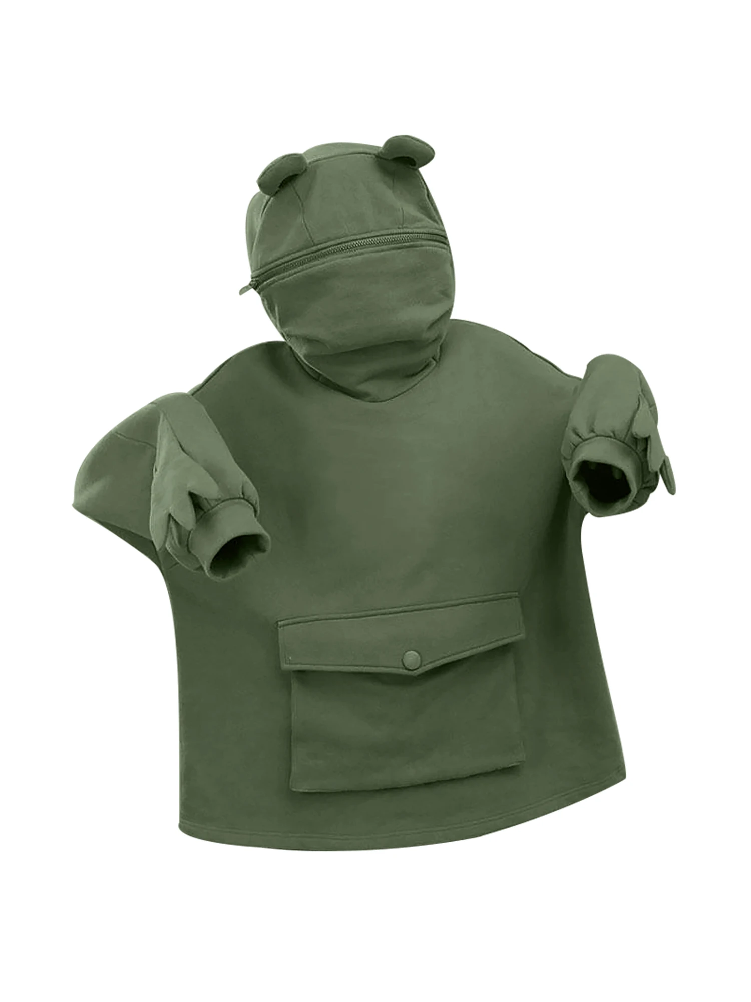 Autumn Winter Frog Hoodie for Women Sweatshirt Solid Color Hooded with Flap Pocket Casual Fashion Lazy Style Coat Loose Top