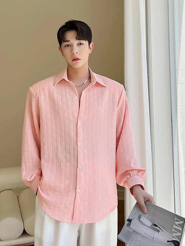 

Men's Summer Long Sleeved Shirt Handsome Design Solid Color 2023 New Fashion Turn-down Collar Single Breasted 2A3271