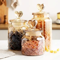 amber glass sealed jar storage bottle with lid large capacity transparent heart shaped coffee bean storage jar kitchen container