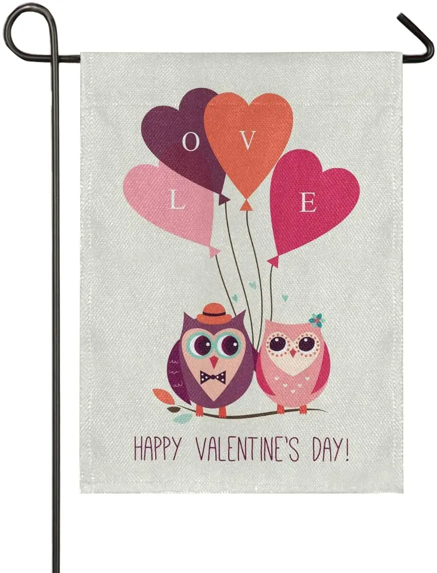 

Valentine's Day Owls Burlap Garden Flag Double Sided,House Yard Flags,Holiday Seasonal Outdoor Decorative Flag Banner for Outsid
