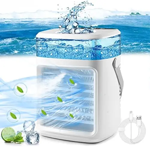 

Испарительный воздухоохладитель, перезаряжаемый маленький кондиционер, мощный 3-скоростной персональный кулер с таймером, беспроводной настольный переменный ток Sp