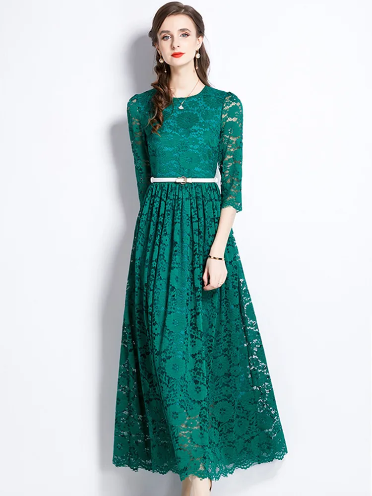 Женское кружевное платье SMTHMA Элегантное Длинное Платье с круглым вырезом и