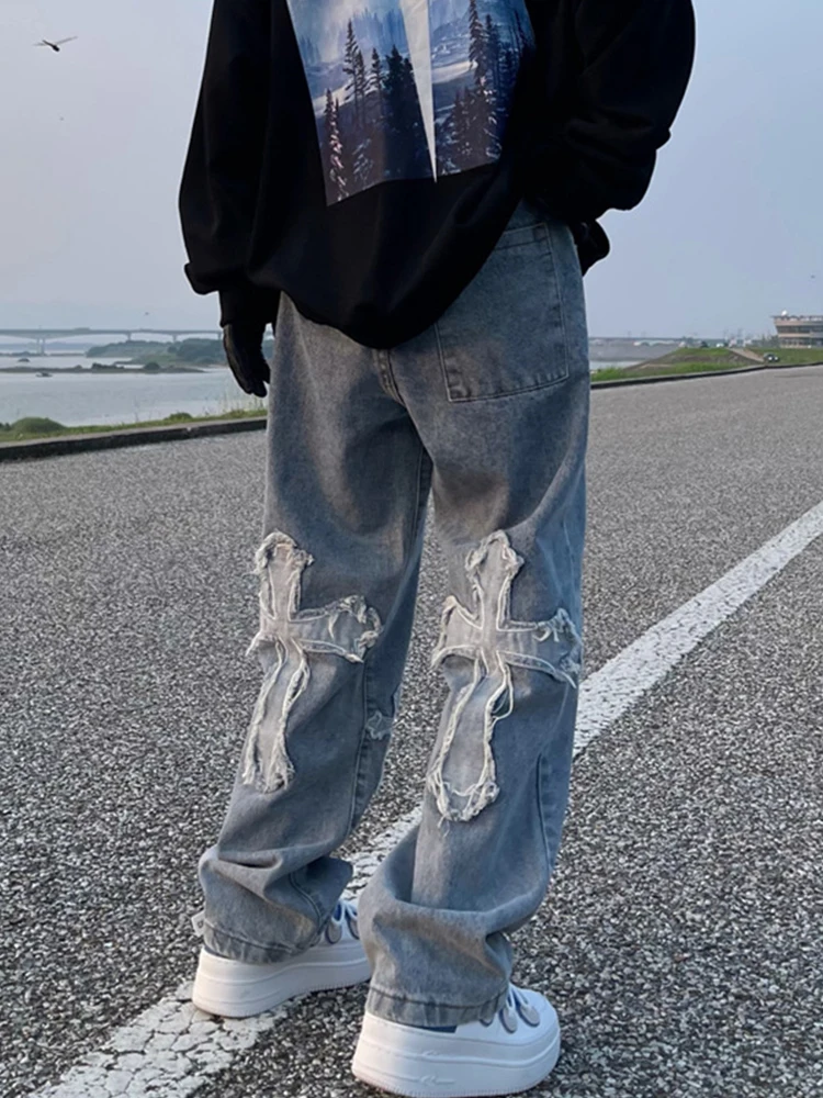 

HOUZHOU Gothic Jeans for Men Goth Denim Trousers Male Denim Pants Men's Jeans Pants Loose Japanese Hip Hop Streetwear Punk Rave