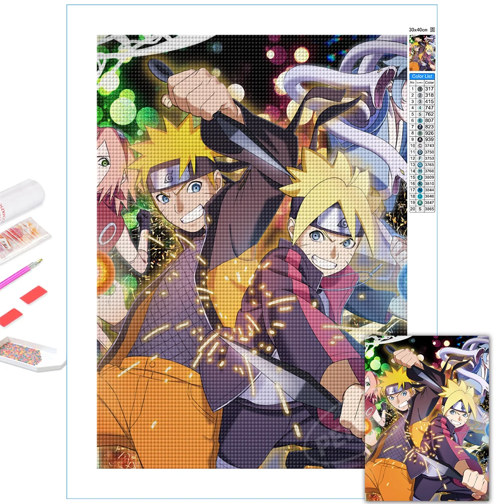 

DIY 5D Diamond Paintings Uzumaki Boruto Father And Son Cross Stitch Japanese Anime Naruto Full Round Drill Embroidery Home Decor