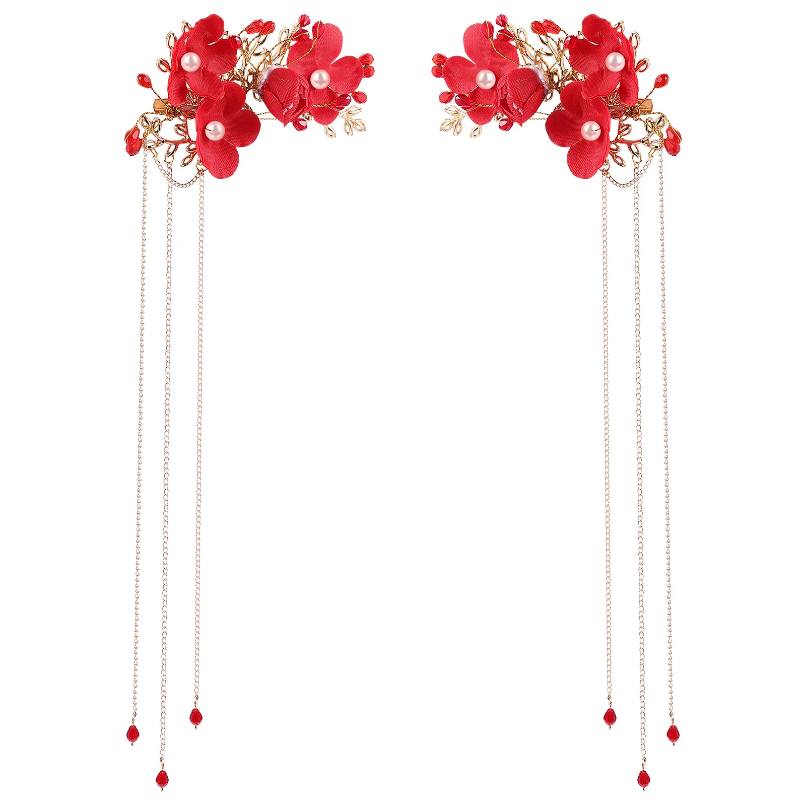 

Ancient Flower Hairpin Chinese Clip Headdress Red Accessories Women Wedding Barrettes Hairpins Traditional
