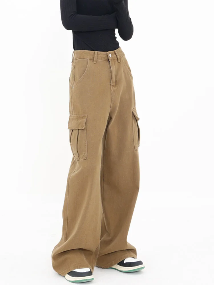 

Брюки-карго женские с завышенной талией, повседневные брюки из денима в стиле хиппи, мешковатые джинсы МОМ, винтажная уличная одежда, Y2k 90-х