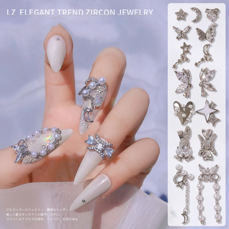 

3Pcs Luxury Zircon crystal rhinestones for Nails 17 Types Jewelry Charms Alloy Chain Accessory 3D Nail Art Decoration Rhinestone