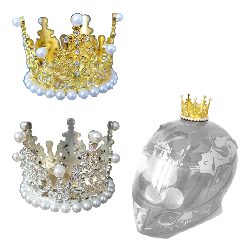

Pearls Metal Crown Helmet Decoration Glitter Jewelry Women Motorcycle Helmet Accessory for Smooth Surfaces Helmet Decor