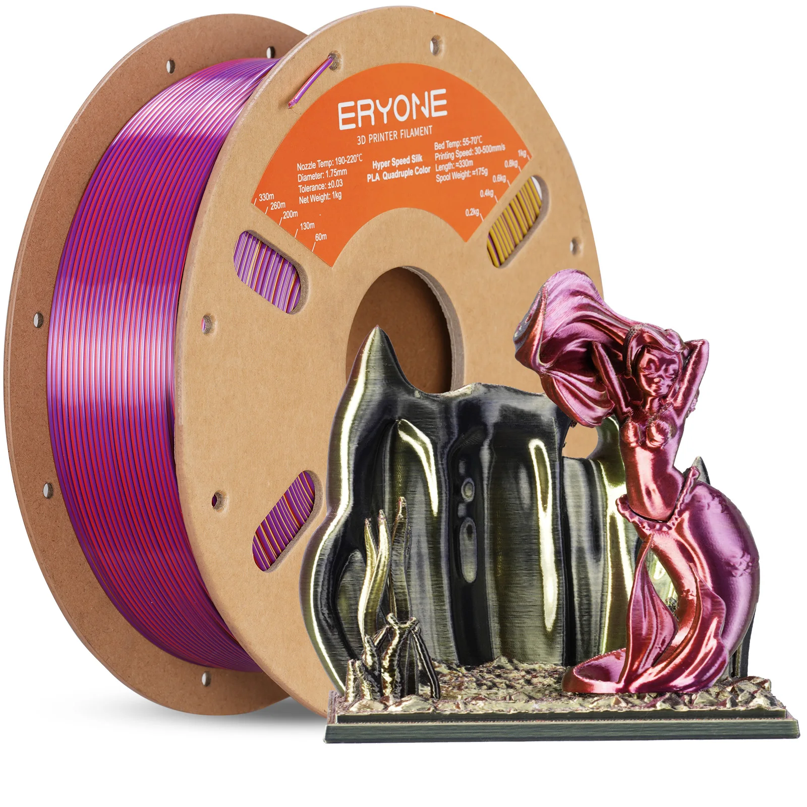 ERYONE HS Silk Quadruple Color PLA Filament 3D-принтер 1,75 мм +- 0,03 мм, гиперскоростная коэкструзионная нить PLA Shiny 1 кг (art.: 3920ccf3ca174) - 3920ccf3ca174