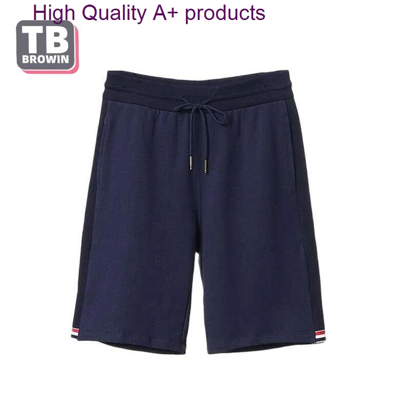 

TB BROWIN Men's Shorts Luxury Brand THOM Summer Pants Classic Cotton 4-Bar Stripe Light Grey Shorptants Sport Casual Harajuku