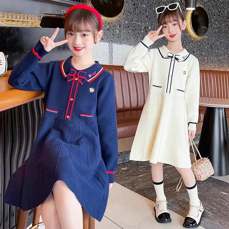 

Girls' Sweater Dress 2023 Fashionable Princess Children's Spring and Autumn Children's Knitted Skirt