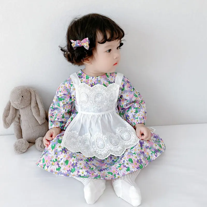 

2022 Spring and Autumn New Baby Girl New Baby Dress Little Girl Floral Two-piece Mesh Skirt Luxury Fashion Clothes BoutiqueDress