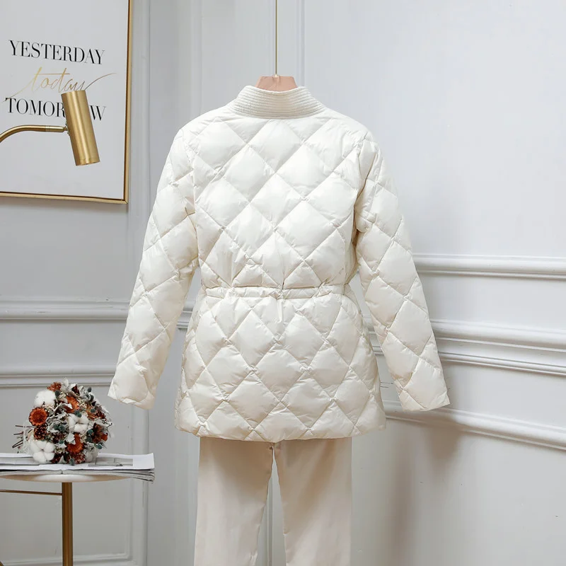 New Style Diamond Cotton Jacket Women's V-neck Korean Style Waist Slimming Ladies Long-sleeved Autumn and Winter Jacket Trend