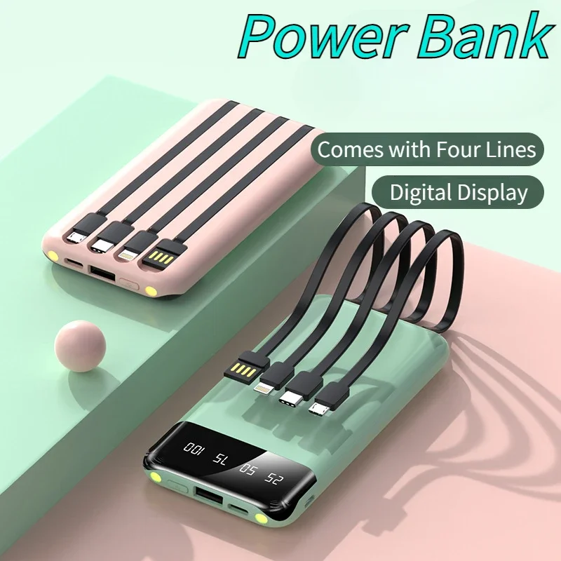 Новинка с 4-проводным портативным аккумулятором емкостью 50000 мАч чехлы для