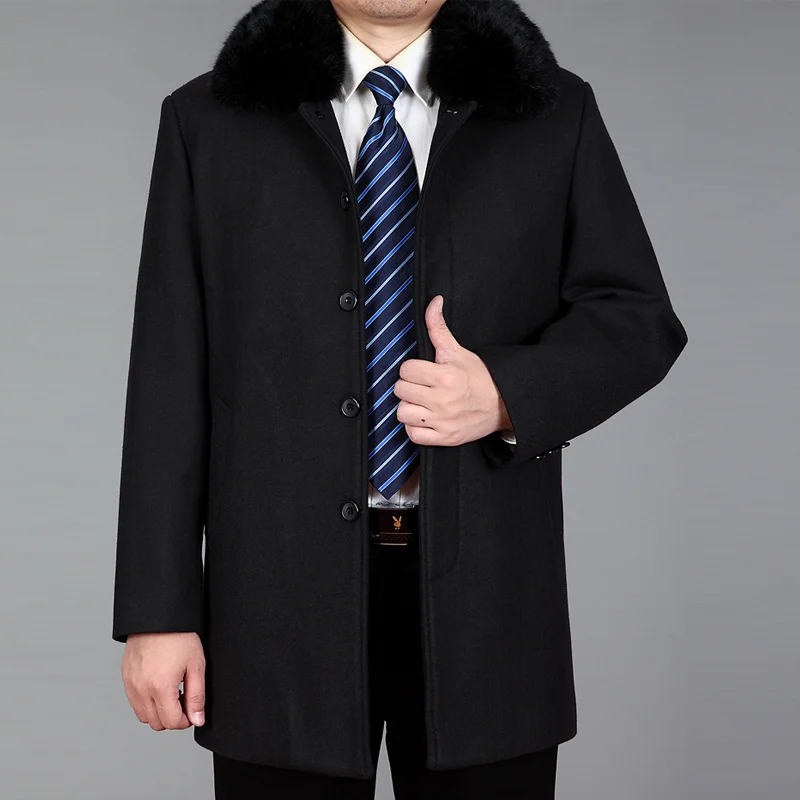 

New arrival fashion high quality Men Coat Male Windbreaker Casual Covered Button Thick Mens Fur Collar Overcoat size MLXL2XL3XL
