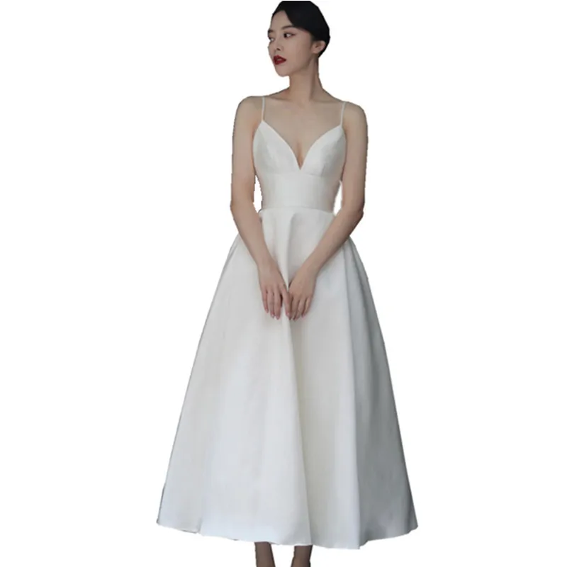 Сексуальное короткое свадебное платье с v-образным вырезом новейшие атласные