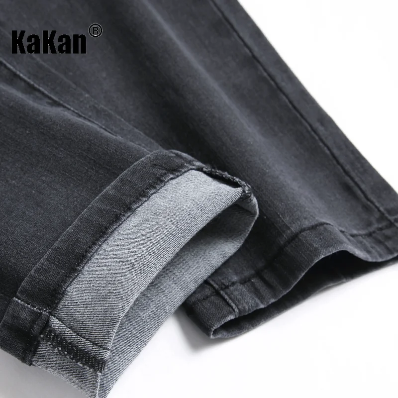 Kakan - New Distressed Trendy Personalized Black Jeans for Men, Slim Fit Straight Mid Waist Long Jeans K19-8832
