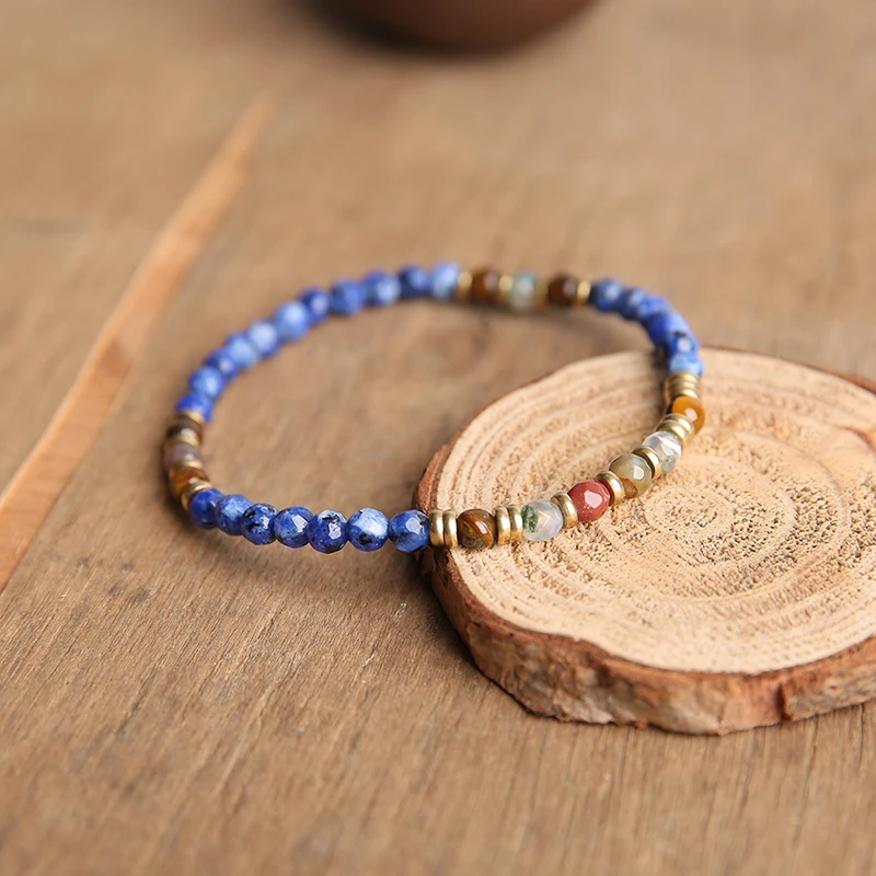 OAIITE 4 мм синий точечный Камень Браслет Мужской стрейч натуральный желтый