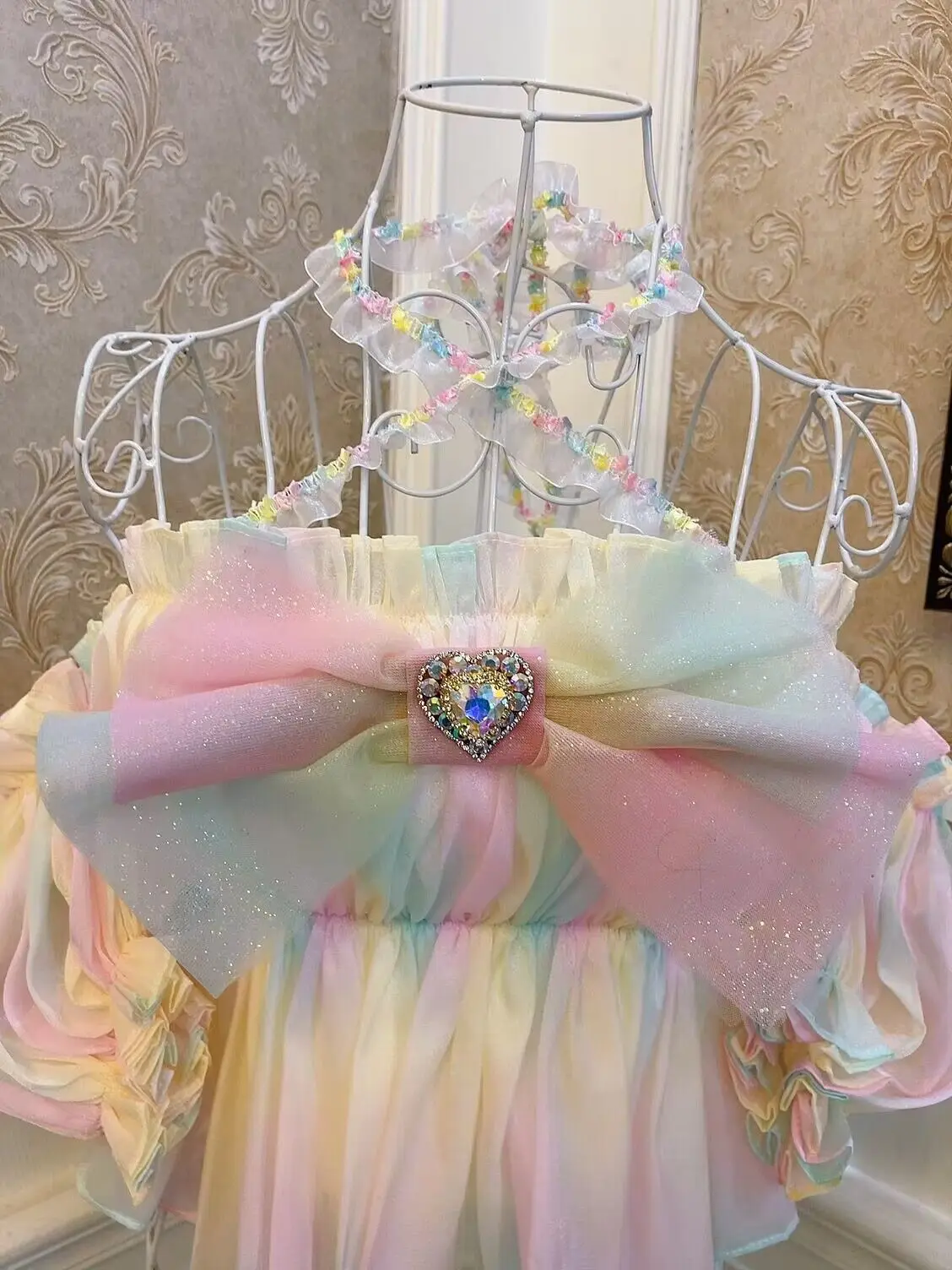 Красивая Милая женская блузка с радужным градиентом и блестками бантом Love Diamond