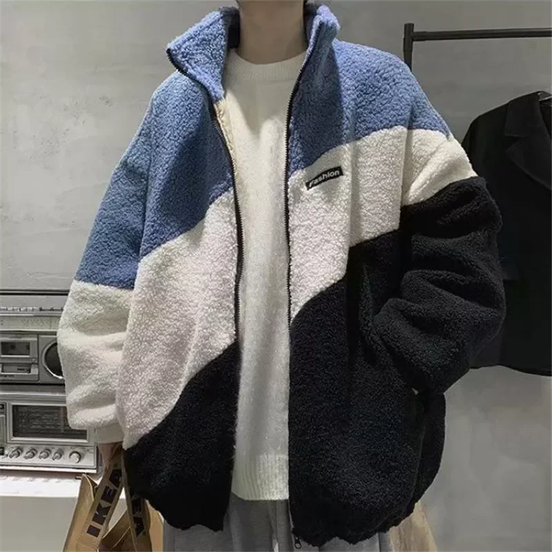 

NEW IN Winter New Style Men Coats Fashion Warm Lamb Wool Coat Warm Cotton Clothes Male Loose Stand-up Collar Zipper Tops 2023