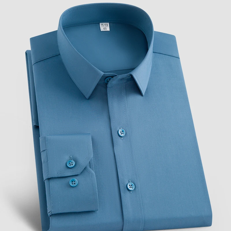 

Top Quality Men Non Iron Dress Shirt Fashion Long Sleeve Business Formal Regular Fit Office Camisa Social Masculina 8 Colors