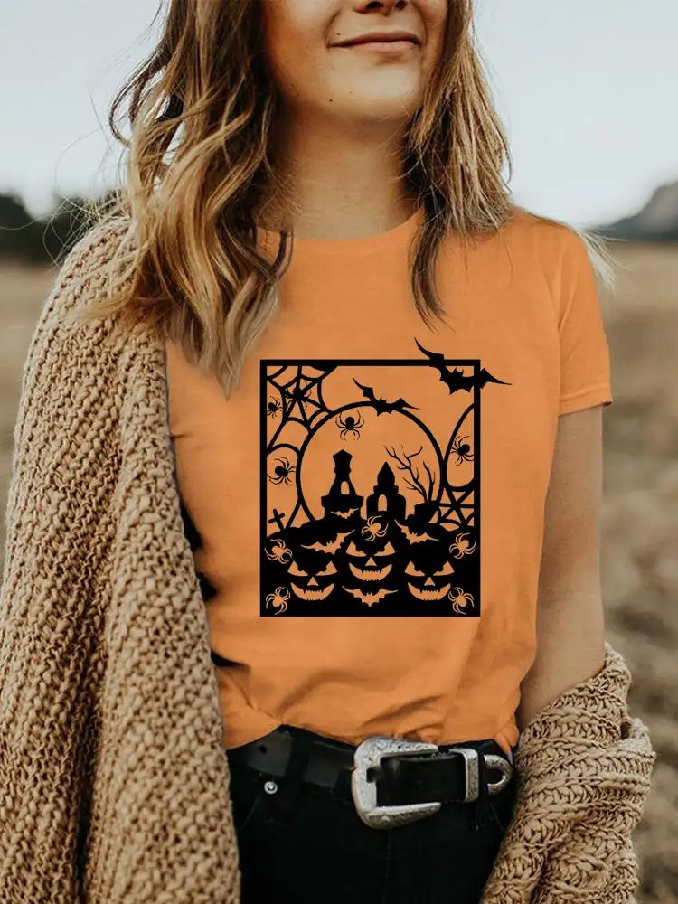 

Autumn T-shirts Halloween Fall T Top Women Tee Print Pumpkin Face Funny 90s Shirt Female Graphic T-Shirt Fashion Clothing