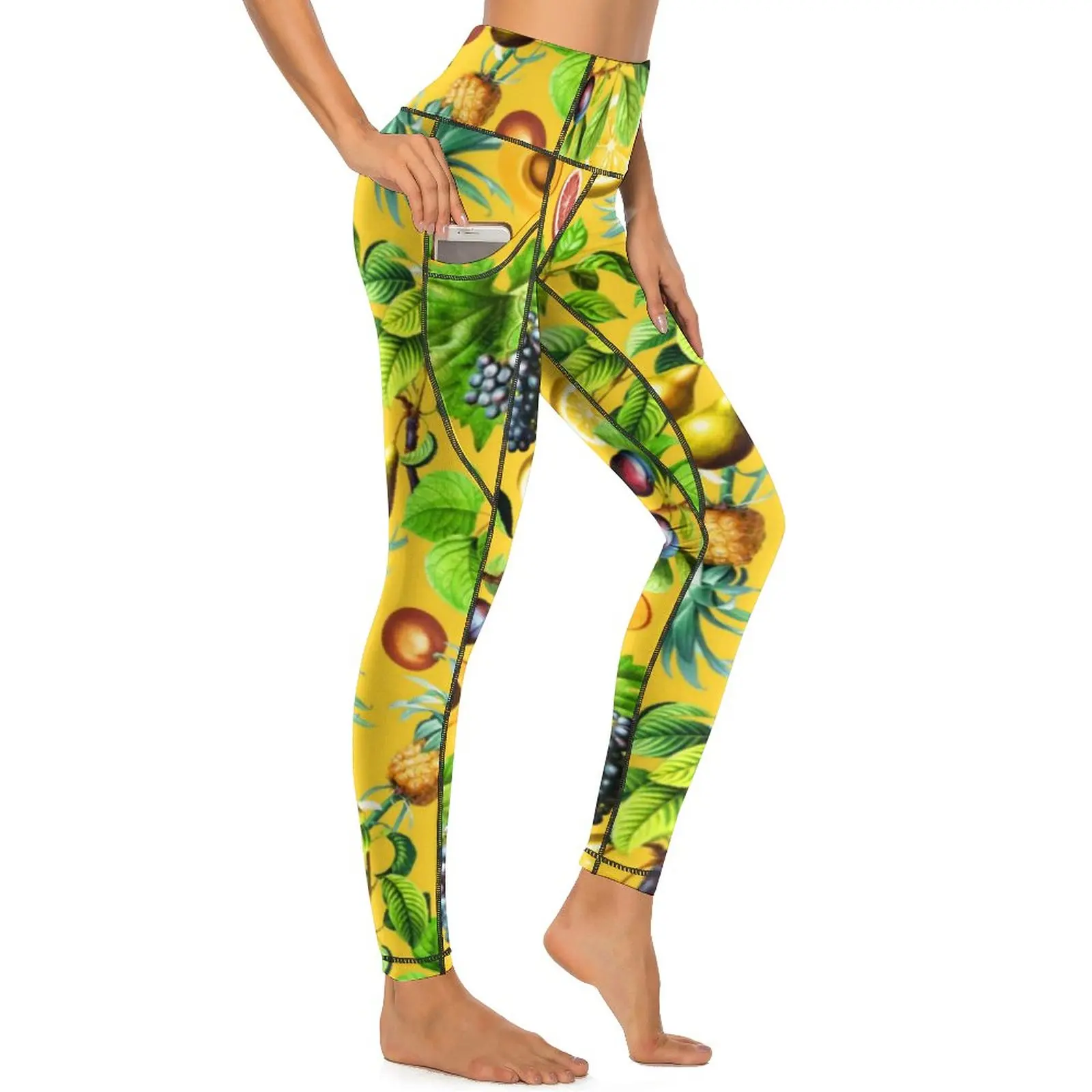 

Tropical Fruit Print Leggings Pineapple Lemon Push Up Yoga Pants Elegant Stretchy Yoga Legging Graphic Fitness Sports Tights