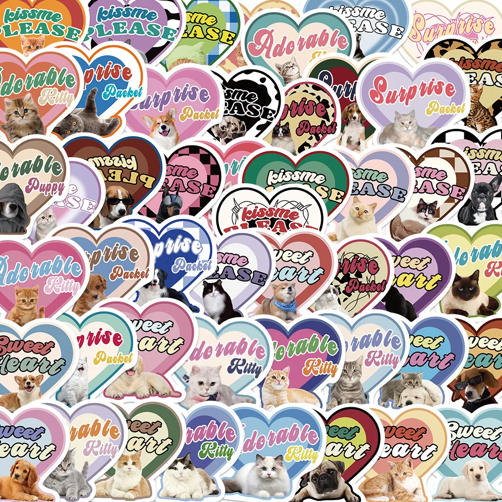 

49pcs 2023 Vintage Love Kitten Cute Cats Stickers Kawaii Heart Decal Decoration DIY Scrapbook Phone Guitar Fridge Suitcase