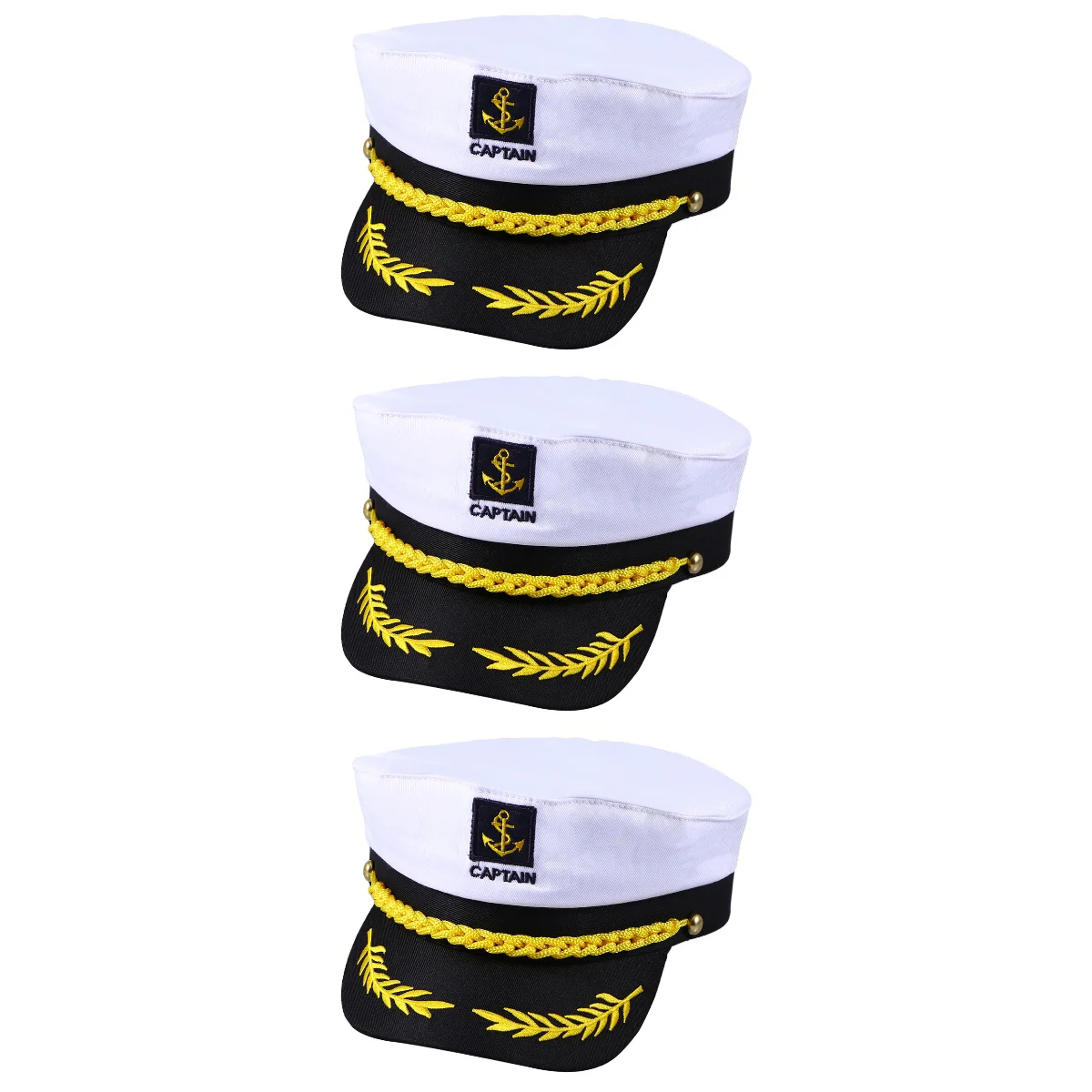 

3pcs Adult Yacht Boat Ship Sailor Captain Costume Hat Navy Marine Admiral (White)