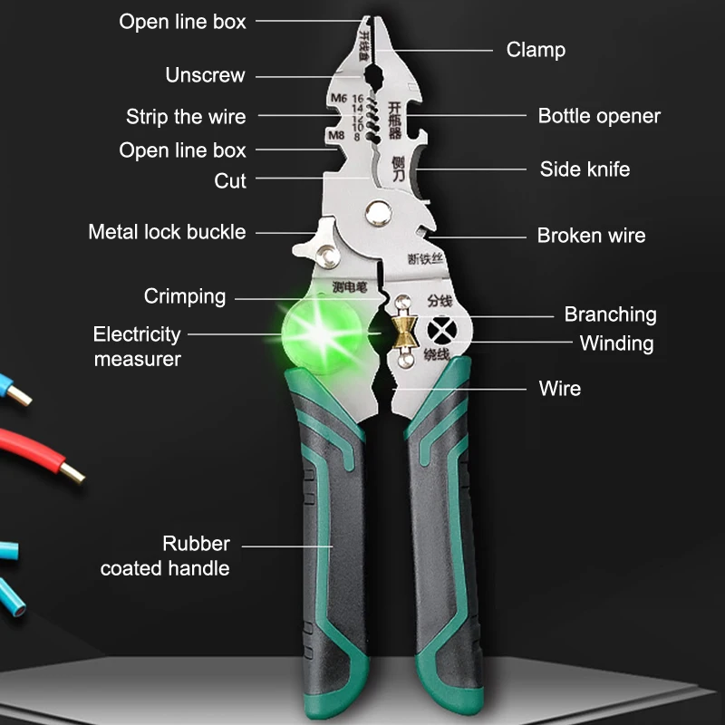 10в1 складные плоскогубцы для зачистки проводов, ножницы для электрика с измерением электричества, инструмент для вытягивания кабеля для провода