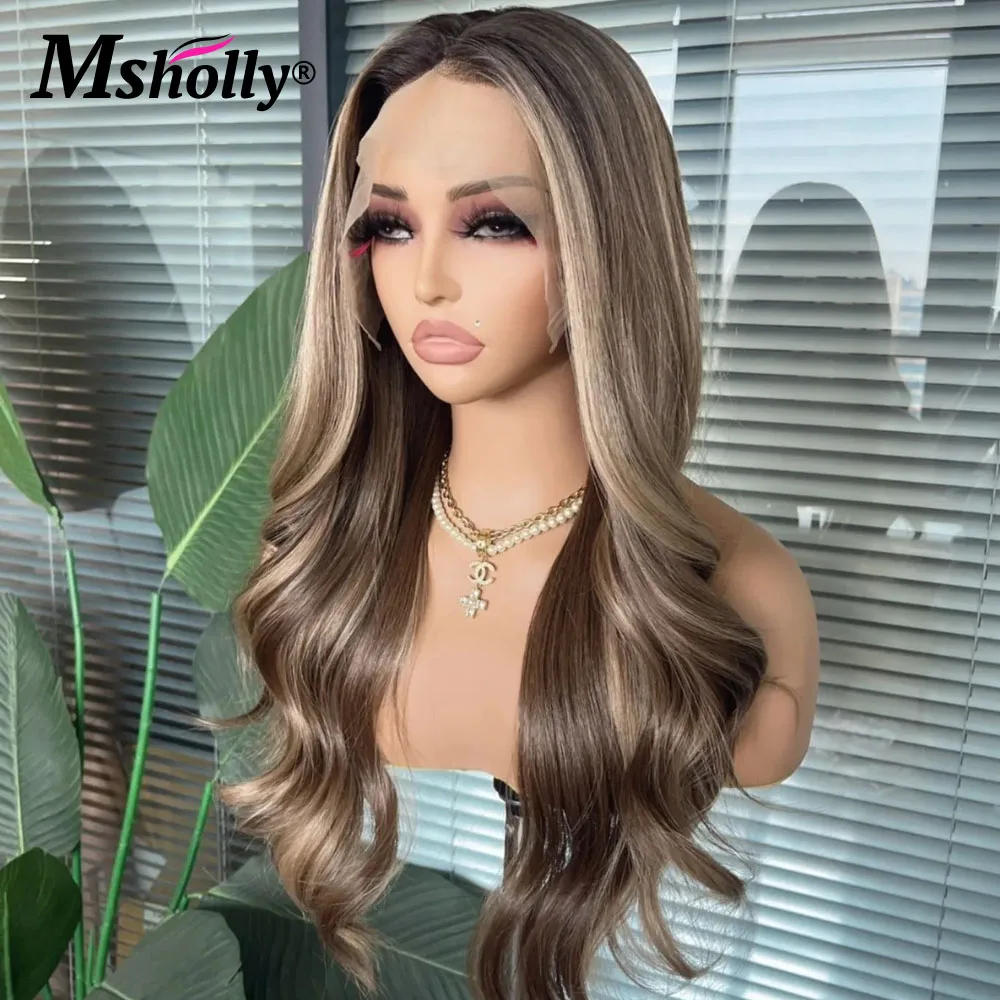 Рождественский мелированный шоколадно-коричневый объемная волна 100% парик из