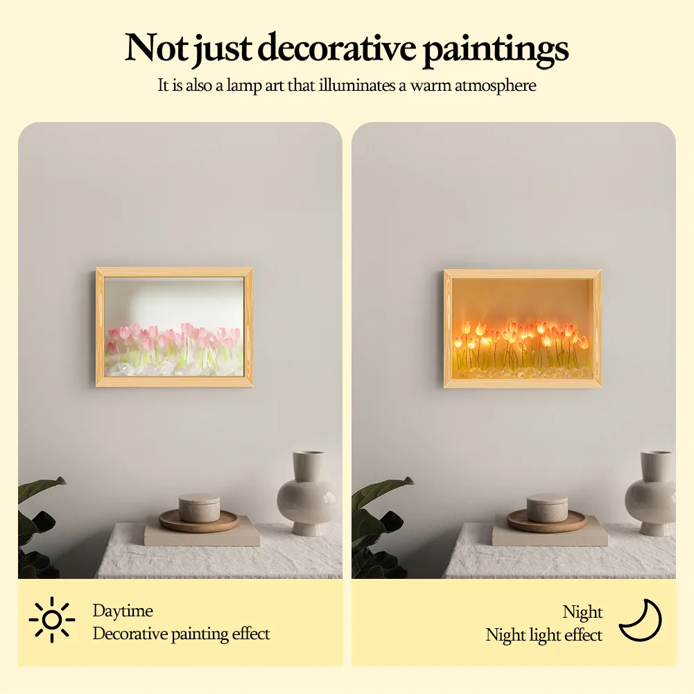 

Photo Frame Tulip Ambient Light Warm Romantic Atmosphere Lights Gift Simulation Tulip Light for Living Room Bedroom Office Decor