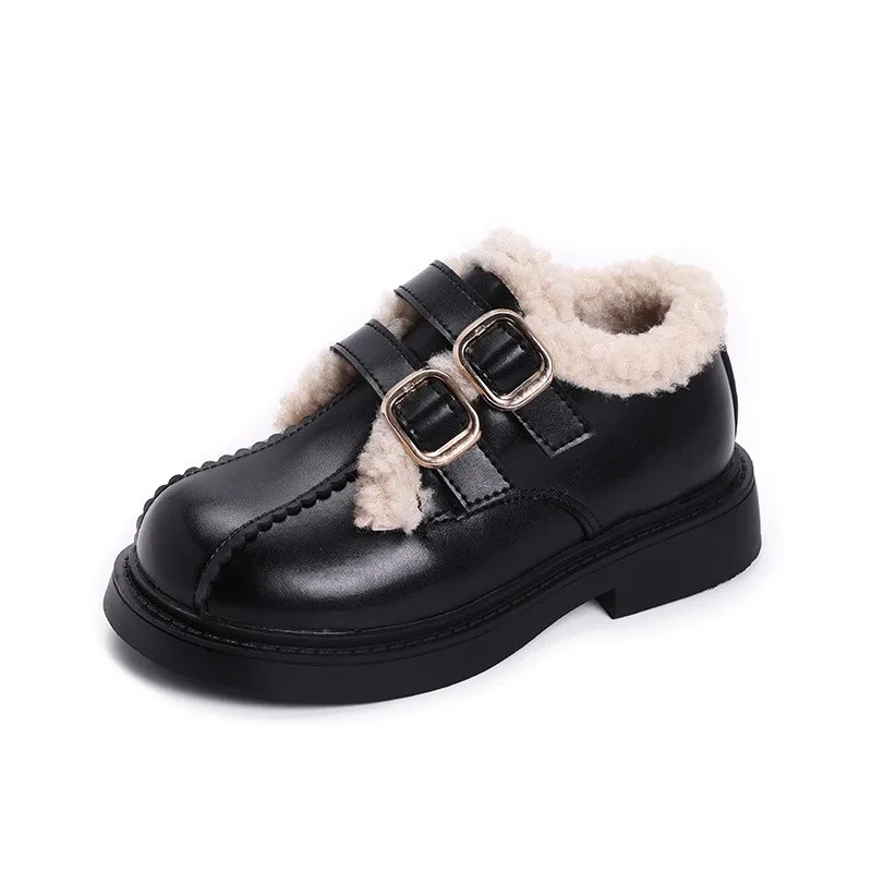 

CUZULLAA Autumn Winter Children Girls Elegant Buckle Cotton Shoes Kids Girls Warm Plush Lining Casual Shoes Size 26-36