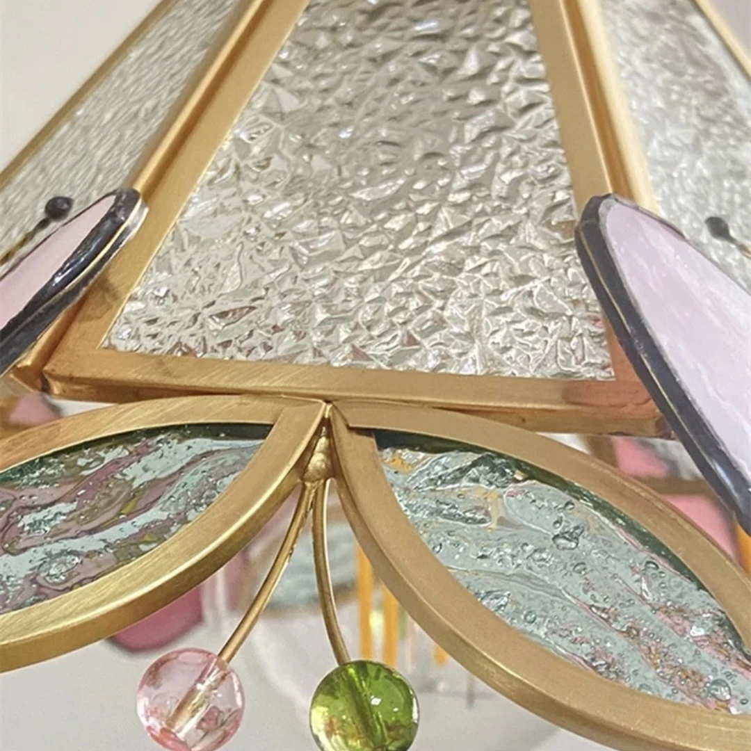 Французская лампа в стиле ретро латунная ручная пайка олова витраж маленькая