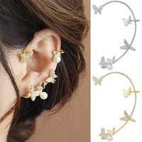 crystal pearl butterfly ear clips earrings for women without piercing sparkling zircon ear cuff wedding girl jewelry gifts