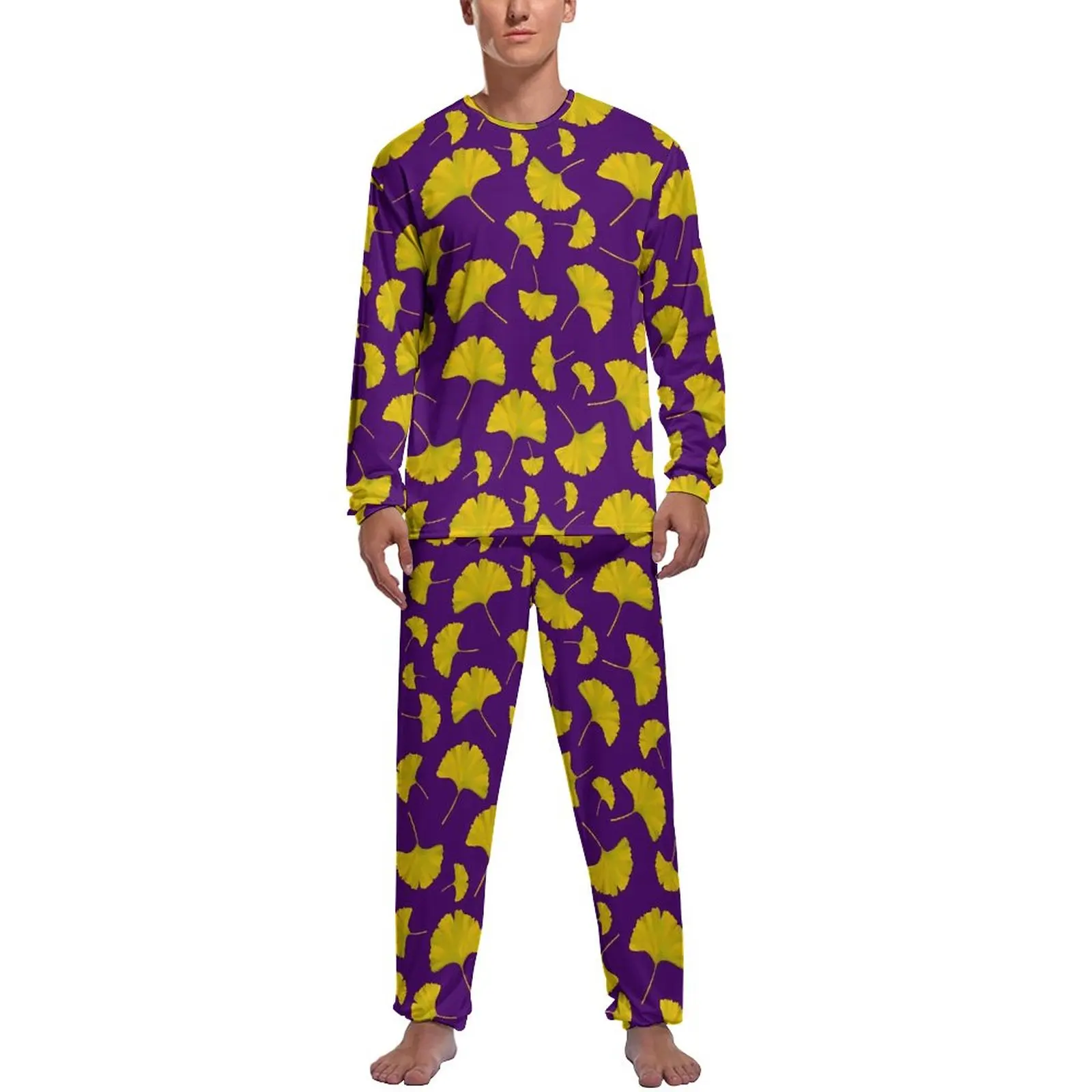 

Пижама Ginkgo Biloba мужская с принтом, милый пижамный комплект с длинным рукавом, повседневная весенняя одежда для сна на заказ, подарок, 2 предмета