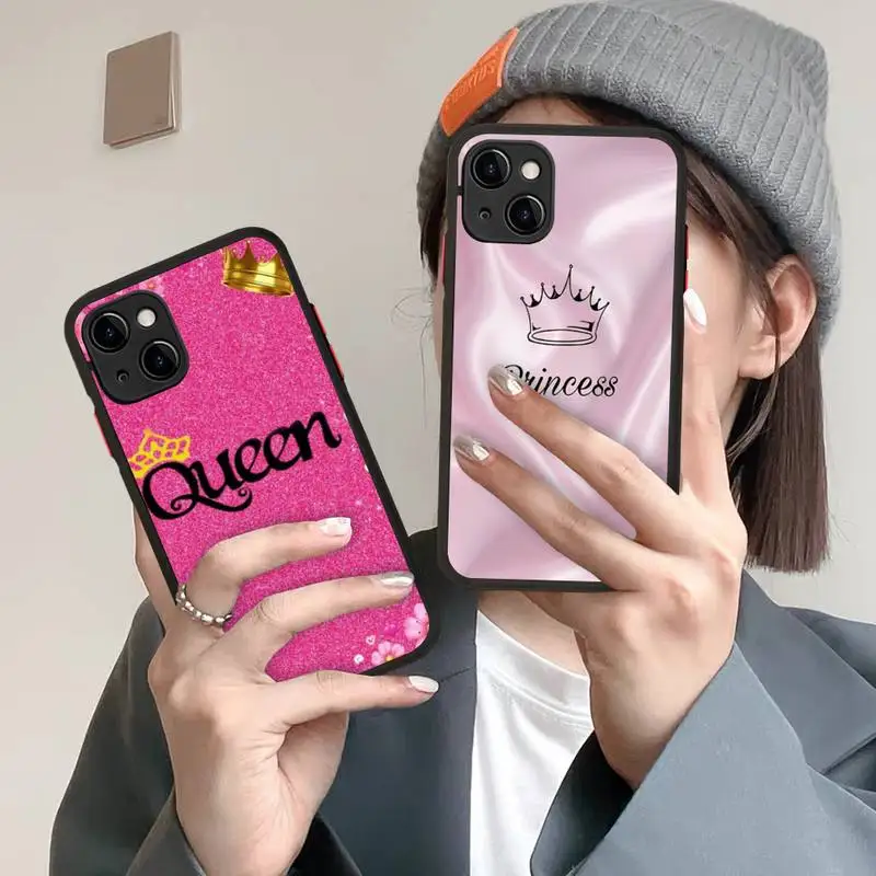 

Rose Gold Pink Princess Queen Phone Case for iPhone 14 11 12 13 Mini Pro Max 8 7 Plus X XR XS MAX Translucent Matte Cover