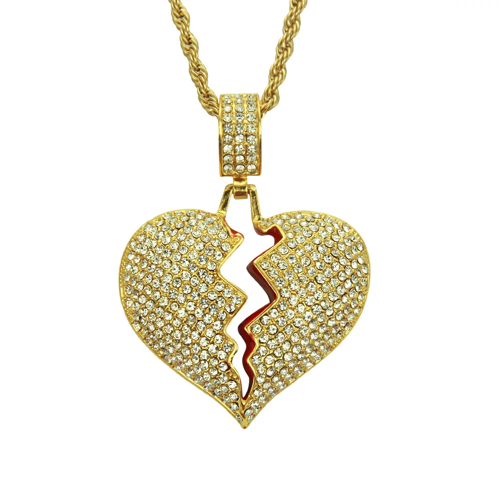 

Men Women Cuban Hip Hop Chain Heart Broke Pendant Necklace13mm Miami Cuban Chain HipHop Necklaces Fashion Charm Jewelry