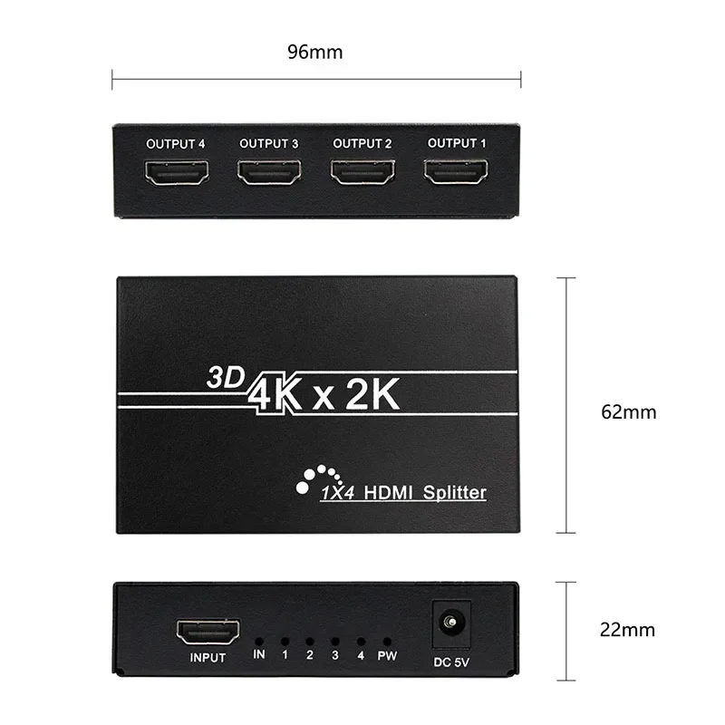 Разветвитель 4K HDMI 1x4 видеоразветвитель 1 вход 4 выхода сигнала для ПК HDTV