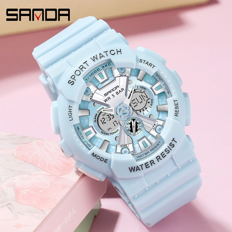 SANDA Calorie Pedometer Women Watch Alarm Clock Waterproof Multifunctional Sports Watch Military Wind Shockproof Watch Luminous