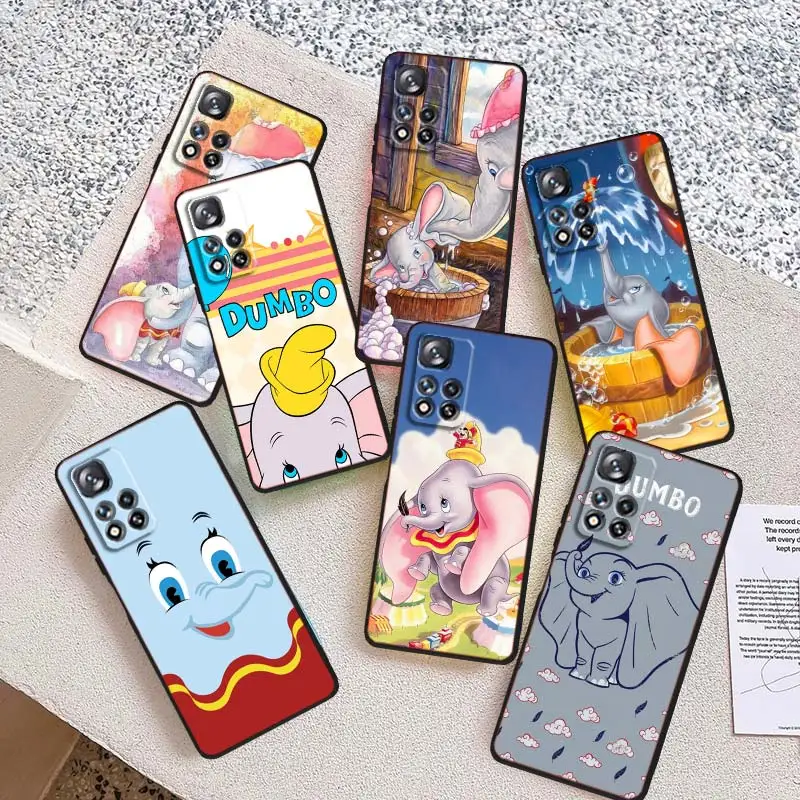 

Disney Cartoon Cute Dumbo Phone Case For Xiaomi Redmi Note 12 11E 11S 11 11T 10 10S 9 9T 9S Pro Plus 5G Cover Black Funda