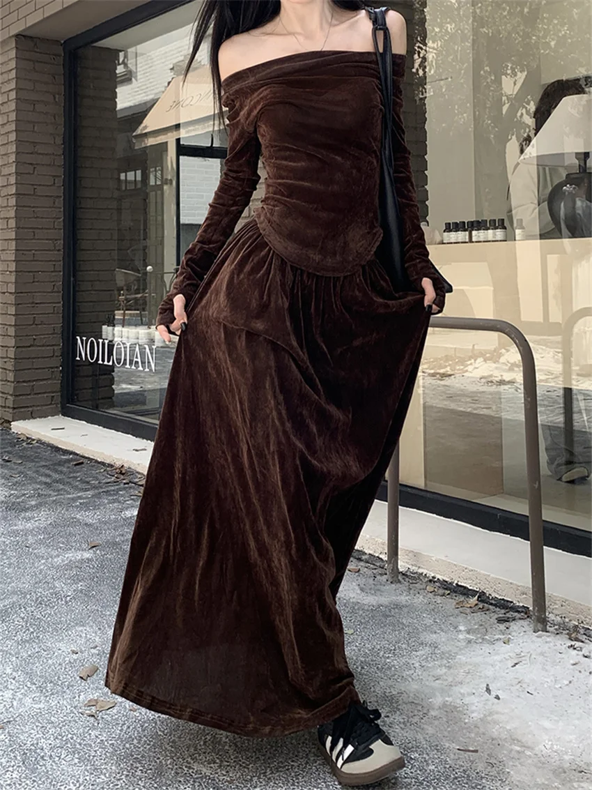 Женский облегающий бархатный костюм PLAMTEE элегантные винтажные Осенние футболки